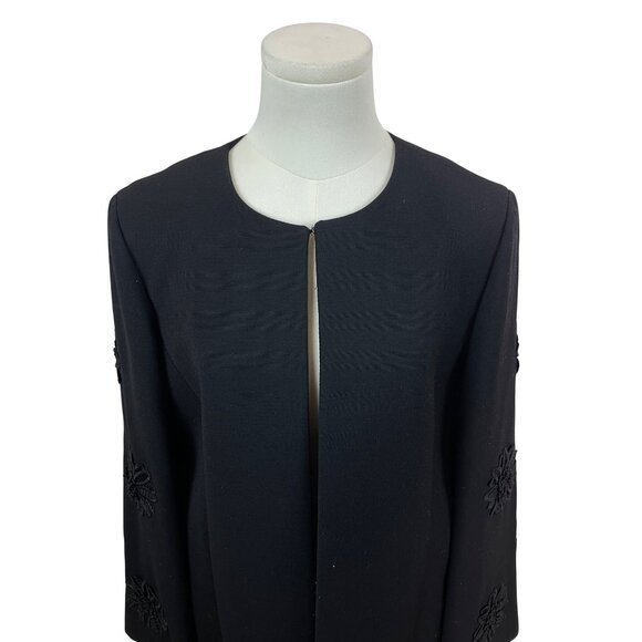 Tahari Arthur S. Levine Black Embroidered 3/4 Sleeve Open Front Womens Coat Size - Picture 5 of 8